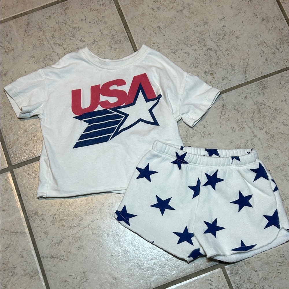 Only USA Star Print Kids Pajama Set - White and Blue